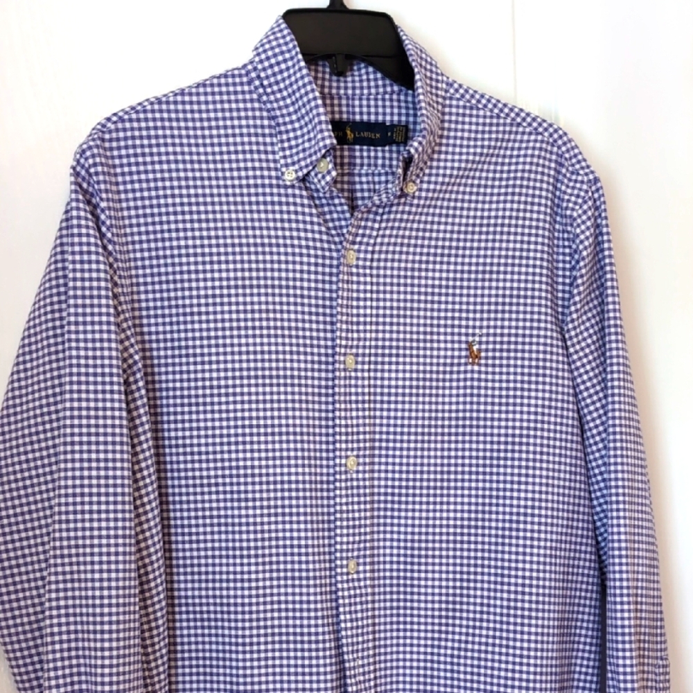 Ralph Lauren Purple/White Gingham Cotton Oxford Button Down Shirt. Size Medium